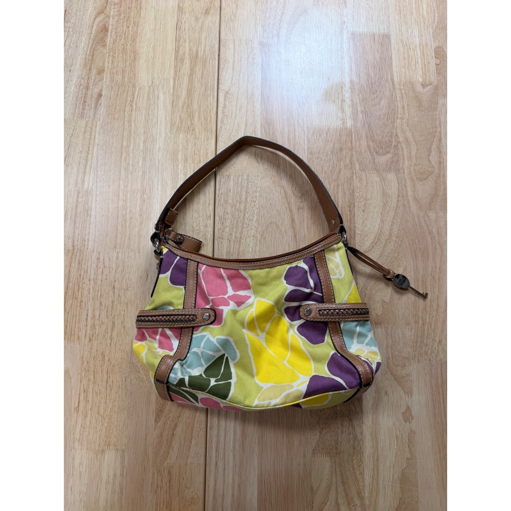 Vintage Y2K Boho Chic Fossil Floral Canvas Hobo Shoulder Bag